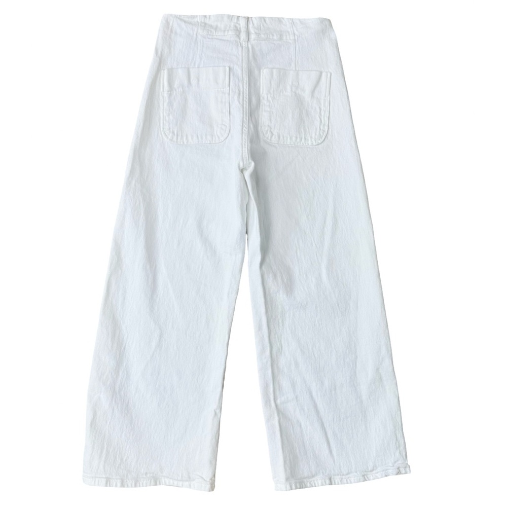 Zara White Wide Leg Cropped Jeans High Rise Gold Button Sailor Size 6 Nautical - Picture 5 of 9